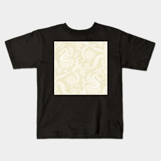 Cream on Light Yellow  Classy Medieval Damask Swans Kids T-Shirt